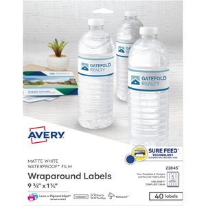 image:imageAvery Durable Waterproof Wraparound Rectangle Labels with Sure Feed Technology 114 x 934 Matte White 40 Customizable Labels for Laser and PigmentInkjet Printers 22845One Size