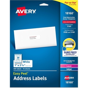 image:imageAvery Easy Peel Printable Address Labels Sure Feed Technology 1 x 258 Customizable Stickers White 300 Blank Mailing Labels Great for Mailing Shipping and More 181601 x 258 Pack of 5
