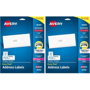 image:imageAvery Easy Peel Printable Address Labels Sure Feed Technology 1 x 258 Customizable Stickers White 300 Blank Mailing Labels Great for Mailing Shipping and More 181601 x 258 Pack of 2
