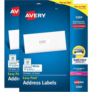 image:imageAvery Easy Peel Printable Address Labels with Sure Feed 1 x 258 Customizable Stickers White 1500 Blank Mailing Labels Great for Mailing Shipping and More 2Pack of 52600