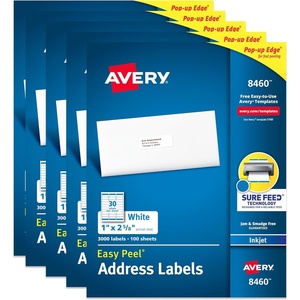 image:imageAvery Easy Peel Printable Address Labels with Sure Feed 1 x 258 Customizable Stickers White 3000 Blank Mailing Labels Great for Mailing Shipping and More 8460One Size Pack of 5