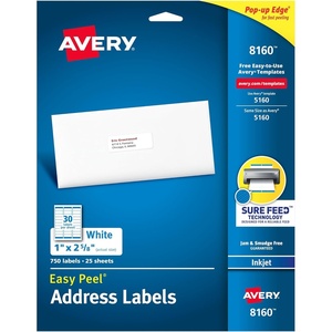 image:imageAvery Easy Peel Printable Address Labels with Sure Feed 1 x 258 Customizable Stickers White 750 Blank Mailing Labels Great for Mailing Shipping and More 8160