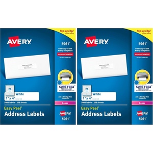 image:imageAvery Easy Peel Printable Address Labels with Sure Feed 1 x 4 White 500 Blank Mailing Labels 052611 inch x 4 inch Pack of 2