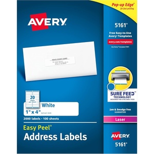 image:imageAvery Easy Peel Printable Address Labels with Sure Feed 1 x 4 White 500 Blank Mailing Labels 052611 inch x 4 inch Pack of 5