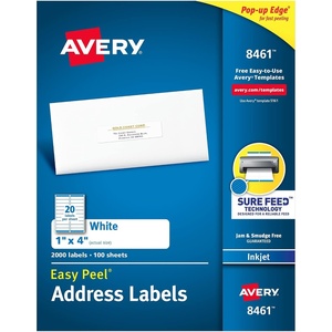 image:imageAvery Easy Peel Printable Address Labels with Sure Feed 1 x 4 White 500 Blank Mailing Labels 081611 in x 4 in