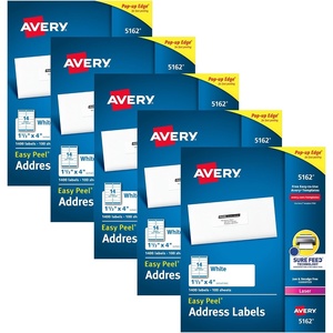 image:imageAvery Easy Peel Printable Address Labels with Sure Feed 113 x 4 White 1400 Blank Mailing Labels for Laser Printers 5162113 in x 4 in Pack of 5