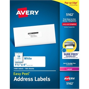 image:imageAvery Easy Peel Printable Address Labels with Sure Feed 113 x 4 White 1400 Blank Mailing Labels for Laser Printers 5162Standard