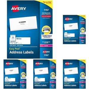 image:imageAvery Easy Peel Printable Address Labels with Sure Feed 113 x 4 White 1400 Blank Mailing Labels for Laser Printers 5162Standard Pack of 5