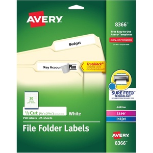 image:imageAvery File Folder Labels with TrueBlock Technology Permanent Adhesive 23 x 3716 LaserInkjet 750 Labels 0836623 in X 3716 in Pack of 1