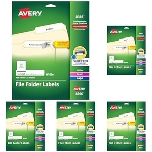 image:imageAvery File Folder Labels with TrueBlock Technology Permanent Adhesive 23 x 3716 LaserInkjet 750 Labels 0836623 in X 3716 in Pack of 5