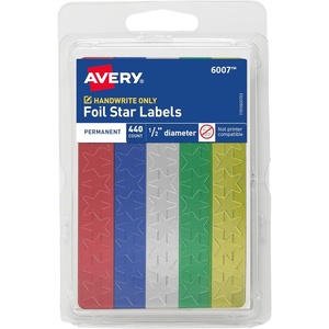image:imageAvery Foil Star Stickers Assorted Colors 440 Per Pack 10 Packs 4400 Star Stickers Total 0600712 Diameter Pack of 36