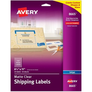 image:imageAvery Full Sheet Printable Shipping Labels 85 x 11 Matte Clear Inkjet Create Custom Labels Using Scissors or Electronic Cutting Machines 25 Total 866525 labels