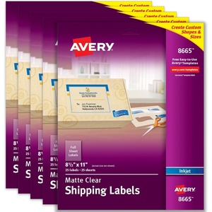 image:imageAvery Full Sheet Printable Shipping Labels 85 x 11 Matte Clear Inkjet Create Custom Labels Using Scissors or Electronic Cutting Machines 25 Total 8665125 labels