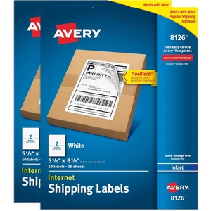 image:imageAvery HalfSheet Printable Shipping Labels 55 x 85 Customizable Stickers White 50 Blank Mailing Labels Great for Mailing Shipping Organizing and More 812655 x 85