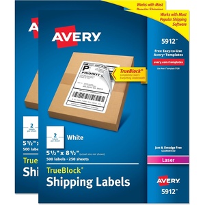 image:imageAvery HalfSheet Printable Shipping Labels 55 x 85 Customizable Stickers White 500 Blank Mailing Labels Great for Mailing Shipping Organizing and More 5912Pack of 2 500 Count Total