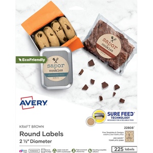 image:imageAvery Kraft Brown Round Labels with Sure Feed Technology 25 Diameter Print to the Edge LaserInkjet Printable Labels 5 Packs of 22808 1125 Total