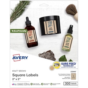image:imageAvery Kraft Brown Square Labels with Sure Feed Technology 2 x 2 Print to the Edge LaserInkjet Printable Labels 300 Total 22846Kraft Brown