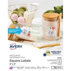 image:imageAvery Kraft Brown Square Labels with Sure Feed Technology 2 x 2 Print to the Edge LaserInkjet Printable Labels 300 Total 22846Matte White