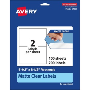 image:imageAvery Matte Clear Rectangle Labels 55 x 85 50 Matte Clear Labels LaserInkjet Printable200 labels