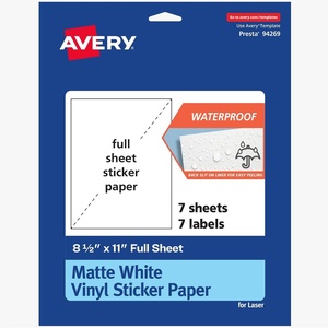 image:imageAvery Matte Clear Rectangle Sticker Sheets 85 x 11 10 Matte Clear Labels LaserInkjet Printable Labels7 sheets