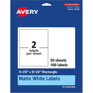 image:imageAvery Matte White Rectangle Labels 55 x 85 50 White Labels Permanent Adhesive LaserInkjet Printable100 labels