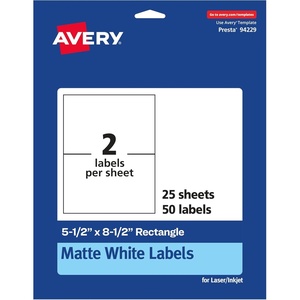 image:imageAvery Matte White Rectangle Labels 55 x 85 50 White Labels Permanent Adhesive LaserInkjet Printable50 labels