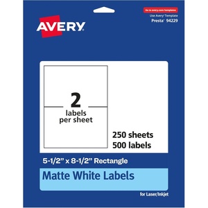 image:imageAvery Matte White Rectangle Labels 55 x 85 50 White Labels Permanent Adhesive LaserInkjet Printable500 labels