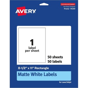 image:imageAvery Matte White Rectangle Labels 85 x 11 25 White Labels Permanent Adhesive LaserInkjet Printable50 labels