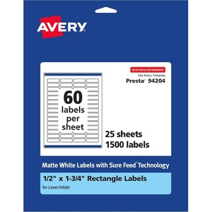 image:imageAvery Matte White Rectangle Labels Sure Feed Technology 05 x 175 1500 Matte White Printable Labels1 500 Labels