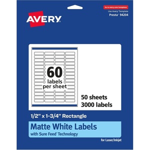 image:imageAvery Matte White Rectangle Labels Sure Feed Technology 05 x 175 1500 Matte White Printable Labels3 000 Labels