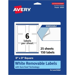 image:imageAvery Matte White Removable Square Labels Sure Feed Technology PrinttoTheEdge 3 x 3 150 Removable Labels LaserInkjet Printable150 labels