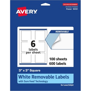 image:imageAvery Matte White Removable Square Labels Sure Feed Technology PrinttoTheEdge 3 x 3 150 Removable Labels LaserInkjet Printable600 labels