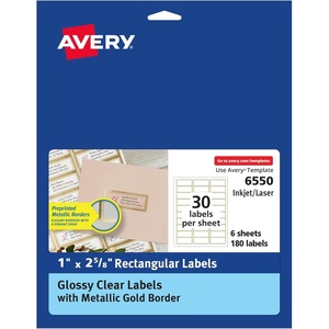 image:imageAvery Printable Address Labels 1 x 258 Matte White with Metallic Gold Borders Permanent Laser amp Inkjet Compatible 300 Blank Mailing Labels Great for Weddings Favors and More 6507Glossy Clear Gold Borders
