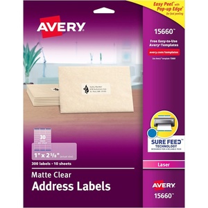 image:imageAvery Printable Address Labels for Laser Printers 1 x 258 Matte Clear 300 Blank Mailing Labels 156600