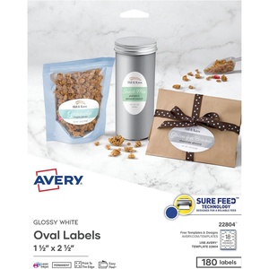 image:imageAvery Printable Blank Oval Labels 15 x 25 Glossy White 180 Customizable Labels 22804Glossy White