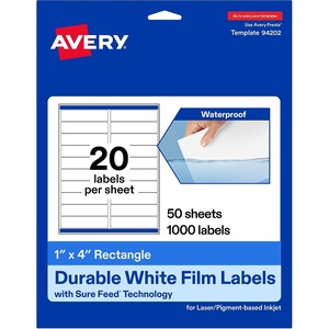 image:imageAvery Printable Durable White Rectangle Labels Sure Feed Technology 1 x 4 Waterproof Labels Laser amp PigmentBased Inkjet Compatible 500 Total Great for Product Branding Marketing and More1 000 labels