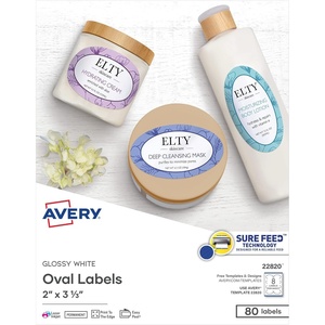 image:imageAvery Printable Oval Labels 2 x 313 Glossy White Laser amp Inkjet Compatible 80 Blank Labels Total Great for Mailing Branding Packaging and More 228202 in X 313 in
