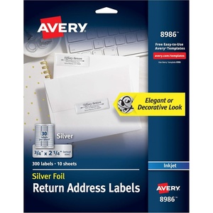 image:imageAvery Printable Return Address Labels 075 x 225 Silver Foil 300 Blank Mailing Labels 08986300 Labels