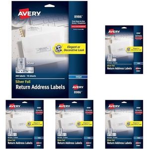 image:imageAvery Printable Return Address Labels 075 x 225 Silver Foil 300 Blank Mailing Labels 08986300 Labels Pack of 5