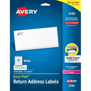 image:imageAvery Printable Return Address Labels Sure Feed Technology 23 x 134 White 1500 Blank Mailing Labels 0519523 x 134
