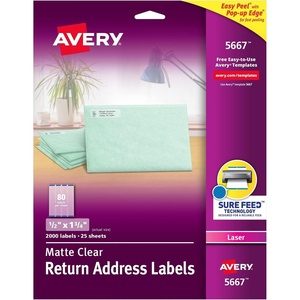 image:imageAvery Printable Return Address Labels with Sure Feed 05 x 175 Matte Clear 800 Blank Mailing Labels 1566712 inch  134 inch Single Pack