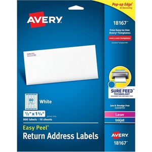 image:imageAvery Printable Return Address Labels with Sure Feed 05 x 175 White 800 Blank Mailing Labels 18167800 labels