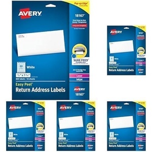 image:imageAvery Printable Return Address Labels with Sure Feed 05 x 175 White 800 Blank Mailing Labels 18167Label 12 x 134 Pack of 5