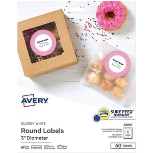 image:imageAvery Printable Round Labels Sure Feed Technology Glossy White Labels 2 Diameter Permanent Adhesive LaserInkjet 120 Total 22807Glossy White