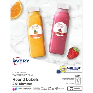 image:imageAvery Printable Round Labels Sure Feed Technology Glossy White Labels 2 Diameter Permanent Adhesive LaserInkjet 120 Total 22807Matte White