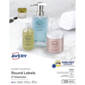 image:imageAvery Printable Round Labels with Sure Feed 2 Diameter Glossy Clear 120 Customizable Labels 228252 Diameter  Pack of 1