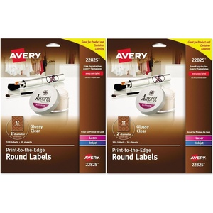 image:imageAvery Printable Round Labels with Sure Feed 2 Diameter Glossy Clear 120 Customizable Labels 228252 Diameter  Pack of 2