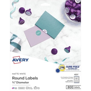 image:imageAvery Printable Round Labels with Sure Feed 34 Diameter Matte White 800 Customizable Labels 4221