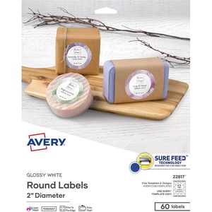 image:imageAvery Printable Round Labels with Sure Feed Technology 2 Diameter Glossy White Laser amp Inkjet Compatible 60 Blank Labels Total Great for Mailing Branding and More 2281760 Count Pack of 1