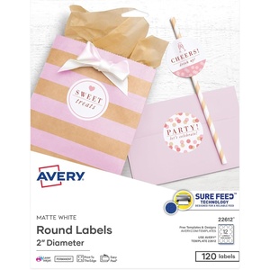 image:imageAvery Printable Round Labels with Sure Feed Technology 2 Diameter Matte White Laser amp Inkjet Compatible 300 Blank Labels Total Great for Branding Packaging Events and More 228772 inch diameter